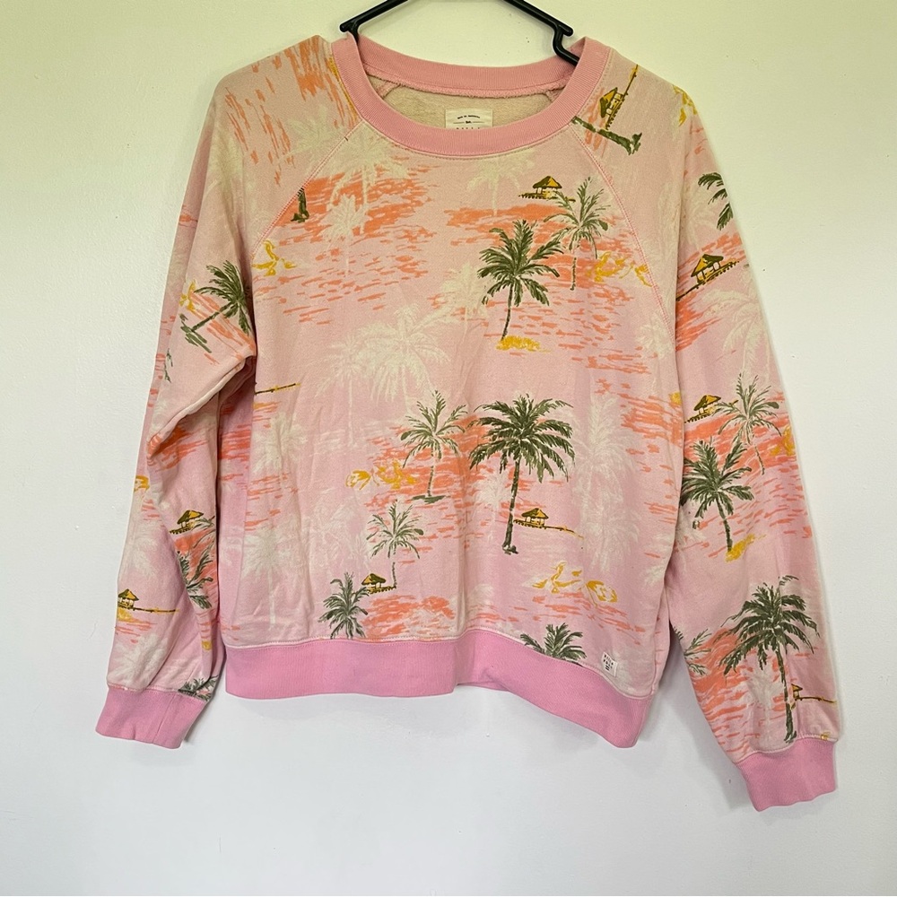 Billabong Sun Shrunk Sweatshirt Pink Tropical Beach Palm Trees Junior’s Large